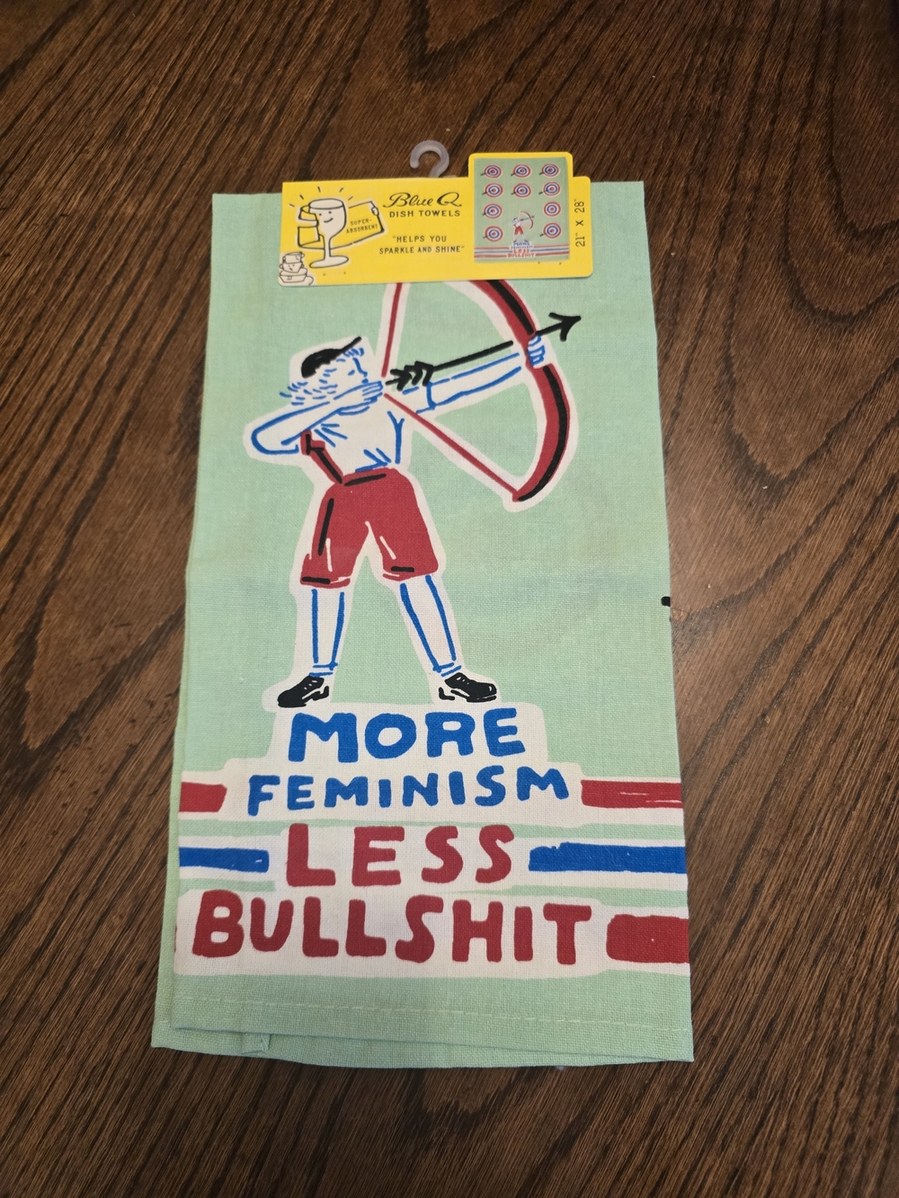 Blue Q 'More Feminism Less Bullshit' Aqua Cotton Tea Towel